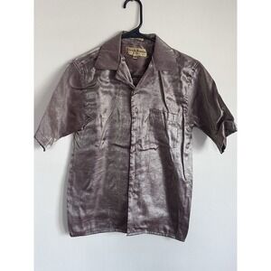VTG Enrico Rossini Metallic Gold Short Sleeve Shirt Western Glam Size S/M